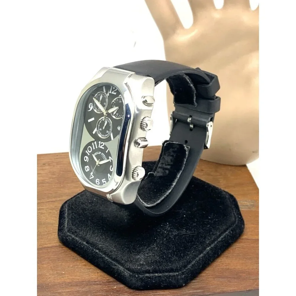 Philip Stein Men's Watch Teslar Quartz Dual Time Chronograph Leather Strap 37mm